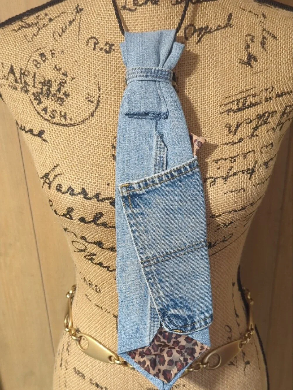 Denim Animal Pin & Tassel Tie- Blue